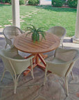 Lloyd Flanders Teak Round Cross Base Outdoor Dining Table