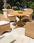 Lloyd Flanders Teak Round Cross Base Outdoor Dining Table