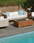 Lloyd Flanders Teak Outdoor Cocktail Table with Faux Concrete Inset