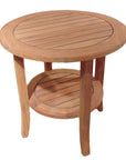 Teak Round Tapered Leg Outdoor End Table with Shelf