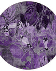 Floral Purple Washable Indoor-Outdoor Rug with Matching Throw -- purple