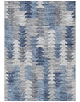 Angled Checks Blue Washable Indoor-Outdoor Rug