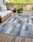 Angled Checks Blue Washable Indoor-Outdoor Rug