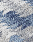 Angled Checks Blue Washable Indoor-Outdoor Rug