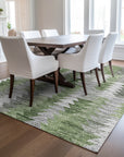 Angled Checks Green Washable Indoor-Outdoor Rug