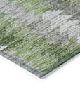 Angled Checks Green Washable Indoor-Outdoor Rug