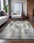 Angled Checks Taupe Washable Indoor-Outdoor Rug