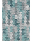 Angled Checks Teal Washable Indoor-Outdoor Rug