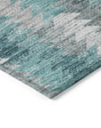 Angled Checks Teal Washable Indoor-Outdoor Rug
