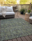 Bohemian Green Washable Indoor-Outdoor Rug