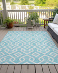 Addison Rugs Offset Stripes Aqua Washable Indoor-Outdoor Rug