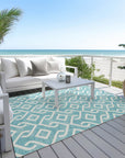 Addison Rugs Offset Stripes Teal Washable Indoor-Outdoor Rug