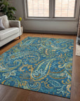 Addison Rugs Paisley Blue Washable Indoor-Outdoor Rug