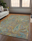 Addison Rugs Paisley Taupe Washable Indoor-Outdoor Rug