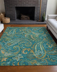 Addison Rugs Paisley Teal Washable Indoor-Outdoor Rug