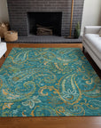 Addison Rugs Paisley Teal Washable Indoor-Outdoor Rug
