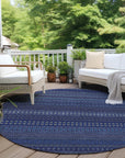 Stripes Navy Washable Indoor-Outdoor Rug