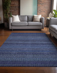 Stripes Navy Washable Indoor-Outdoor Rug