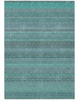 Stripes Teal Washable Indoor-Outdoor Rug