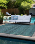 Stripes Teal Washable Indoor-Outdoor Rug