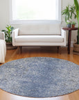 Vintage Blue Washable Indoor-Outdoor Rug