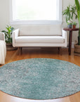 Vintage Teal Washable Indoor-Outdoor Rug