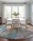 Watercolors Blue Washable Indoor-Outdoor Rug