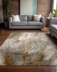 Watercolors Brown Washable Indoor-Outdoor Rug