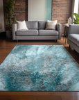 Watercolors Teal Washable Indoor-Outdoor Rug