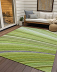 Waves Green Washable Indoor-Outdoor Rug