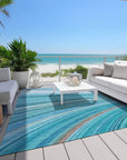 Waves Teal Washable Indoor-Outdoor Rug