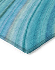 Waves Teal Washable Indoor-Outdoor Rug