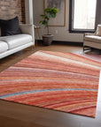 Waves Terracotta Washable Indoor-Outdoor Rug