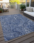Woven Blocks Blue Washable Indoor-Outdoor Rug