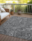 Woven Blocks Grey Washable Indoor-Outdoor Rug