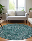 Woven Blocks Teal Washable Indoor-Outdoor Rug
