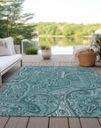 Woven Blocks Teal Washable Indoor-Outdoor Rug