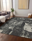 LOOMLAN Rugs Aria Black Washable Indoor-Outdoor Rug