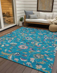 LOOMLAN Rugs Aveline Teal Washable Indoor-Outdoor Rug