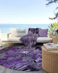 Floral Purple Washable Indoor-Outdoor Rug with Matching Throw