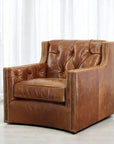 Brandy Grain Brown Leather Large Swivel Chair - LOOMLAN - Uptown Sebastian - Club Chairs