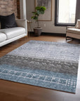 LOOMLAN Rugs Hilda Blue Washable Indoor-Outdoor Rug