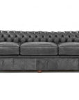 108" Wide Vintage Gray Chesterfield Leather Sofa Custom Made Sofas & Loveseats LOOMLAN By Uptown Sebastian