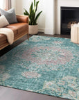 LOOMLAN Rugs Ornella Teal Washable Indoor-Outdoor Rug