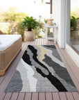LOOMLAN Rugs Petala Black Washable Indoor-Outdoor Rug