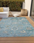 LOOMLAN Rugs Thessia Teal Washable Indoor-Outdoor Rug