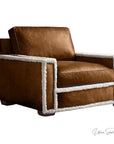 Austin Brown Benchmade Aniline Leather Club Chair With Shearing Trim - Uptown Sebastian