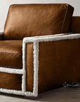 Austin Brown Benchmade Aniline Leather Club Chair With Shearing Trim - Uptown Sebastian