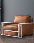 Austin Brown Benchmade Aniline Leather Club Chair With Shearing Trim - Uptown Sebastian