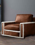 Austin Brown Benchmade Aniline Leather Club Chair With Shearing Trim - Uptown Sebastian
